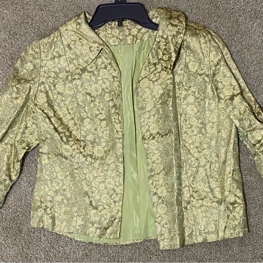 Elegant 1950’s Green & Gold Damask Jacket